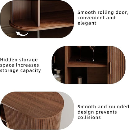 Buffet Sideboard Cabinet with Storage, 40" Fluted Cabinet with Sliding Door & Adjustable Shelf, Modern Accent Coffee Bar Console Table for Kitchen, Entryway, Walnut