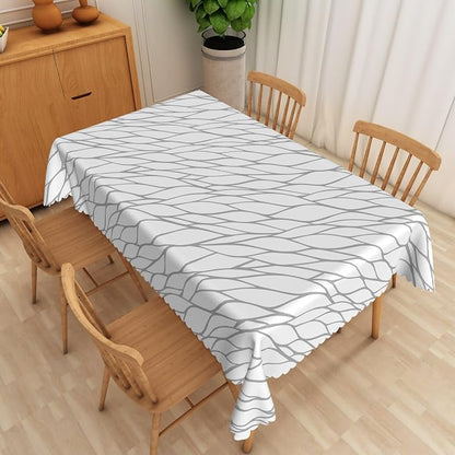 Gray and White Geometric Fabric Waterproof Tablecloth 70x140 Inch Abstract Irregular Stripes Tablecloths Dining Table Cloth Buffet Parties Patio and Camping Chic Decoration for Home Kitchen