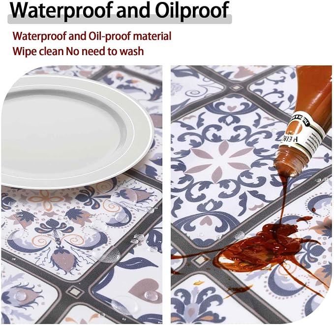 opstellen Fitted Farmhouse Round Tablecloth for 36-44" Tables Stain Resistant Vinyl Manteles Redondos para Mesa Apartment Kitchen Equipment Camping Picnic Products Womens Mens Cool Useful Gift Ideas