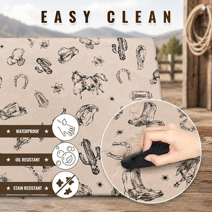 Cinrobiye 3PCS Western Cowboy Picnic Table Cover Set with Bench Covers Fitted Waterproof Rodeo Tablecloth Windproof Elastic Outdoor Camping Picnic Table Cover Rustic Western Party Decor 72 x 30 Inch