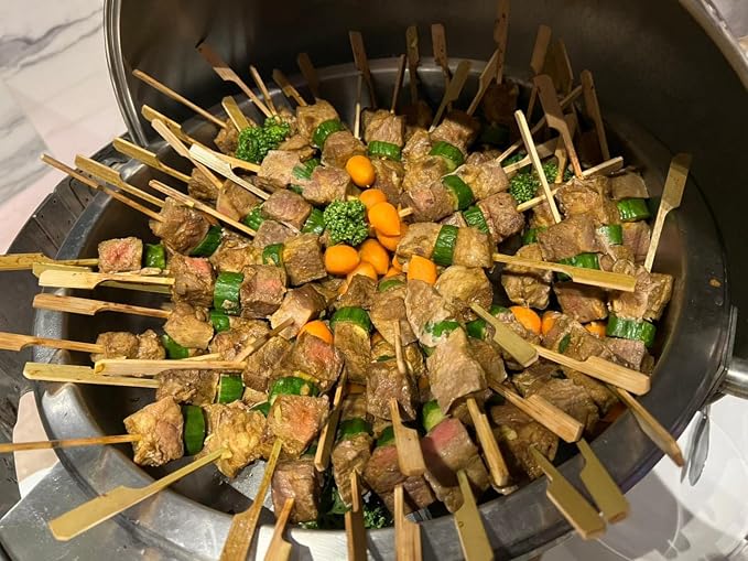 Gmark 100 Count Bamboo Paddle Skewers, 7 Inch Natural Flat Wooden BBQ Picks, Biodegradable Kabob Sticks for Grilling, Appetizers, Fruit, Meat & Shish Kebabs GM1032A