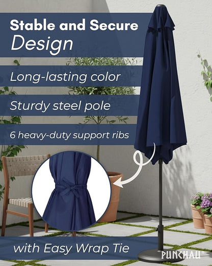 6 Ft Outdoor Patio Umbrella, Easy Open/Close Crank and Push Button Tilt Adjustment - Navy Blue Market Umbrellas