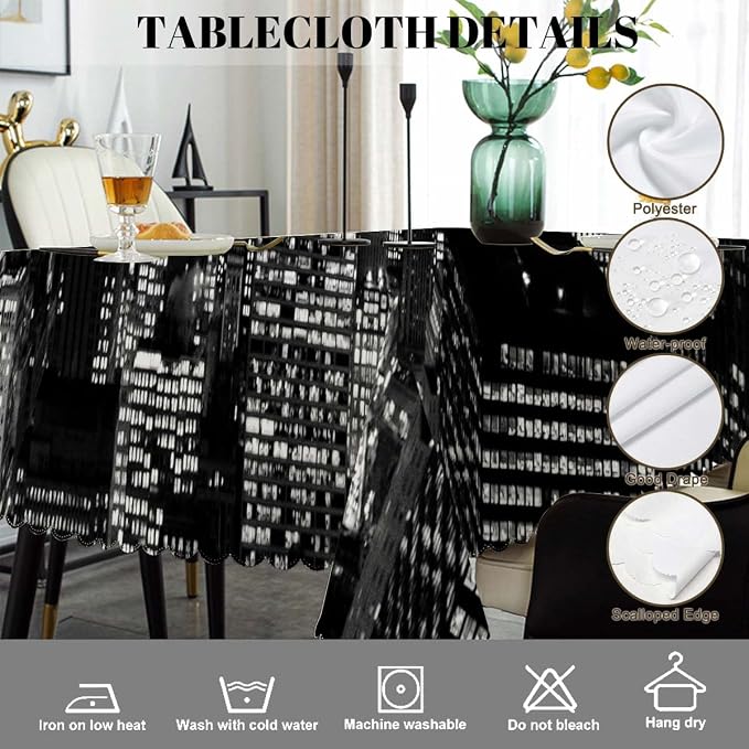 Swono New York City Skyline 52"X70" Oblong Table Cloth Urban Night Black Wrinkle Free Table Cover Farmhouse Tablecloth for Home Restaurant Picnic Indoor Outdoor Dining