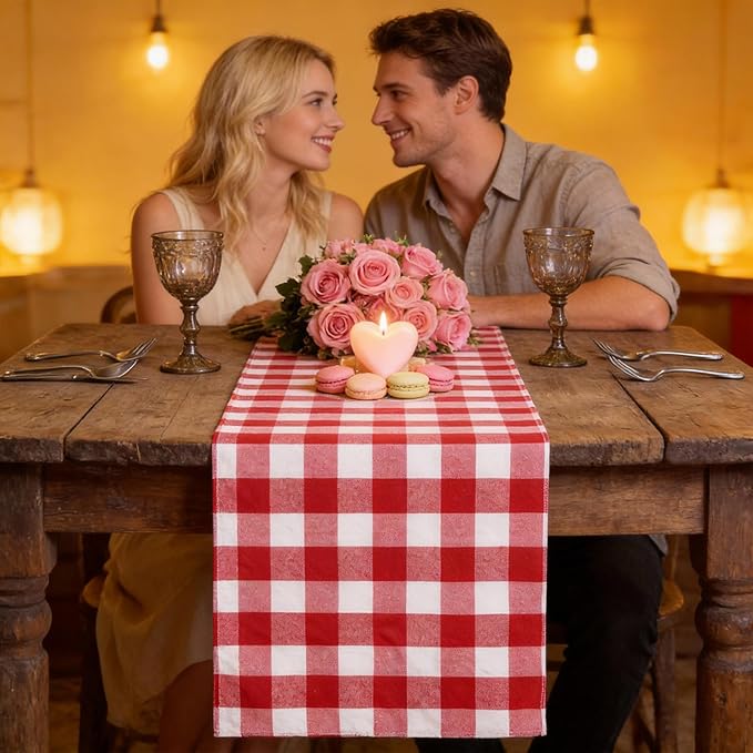 Red Plaid Table Runner Valentines Buffalo Checkered Centerpiece Fabric 13x108 Inch 4 Packs Table Cloths Party Picnic Decorative Gingham Rectangle Red and White Checkered Linen Decorations