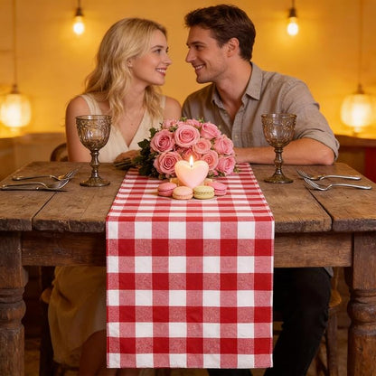 Red Plaid Table Runner Valentines Buffalo Checkered Centerpiece Fabric 13x108 Inch 4 Packs Table Cloths Party Picnic Decorative Gingham Rectangle Red and White Checkered Linen Decorations