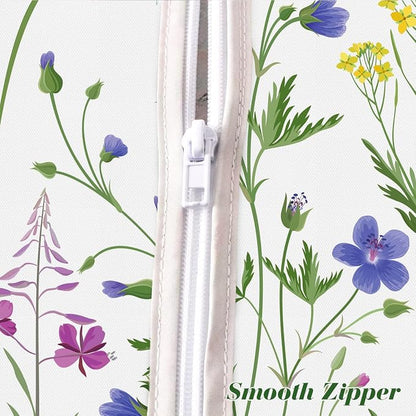Spring Summer Outdoor Tablecloth with Umbrella Hole Rectangle 52 x 70 Inch Wild Flowers Plants Floral Zippered Table Cloth, Spill Proof Fabric Table Cover for Dining, Party, Picnic, Camping, Patio