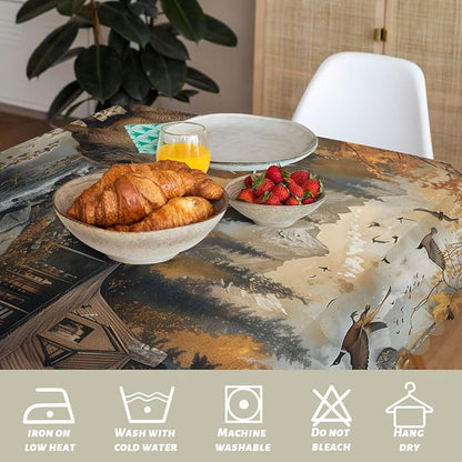 Retro Rustic Decorative Rectangle Tablecloth Bear Cottage Country Rustic Cabin Rectangle Table Cover Anti-Oil Tablecloth for Dining Tables, Parties, Wedding and Banquet Decoration 52" x 70"