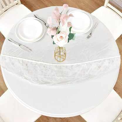 LUSHVIDA Round Waterproof Table Cover Elastic Vinyl Fitted Tablecloth Elastic Edged Plastic Table Cloth (Clear, Best for Up to 45"-56" Round)