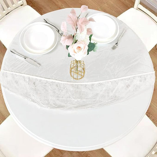 LUSHVIDA Round Waterproof Table Cover Elastic Vinyl Fitted Tablecloth Elastic Edged Plastic Table Cloth (Clear, Best for Up to 45"-56" Round)