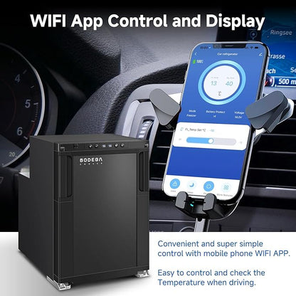 BODEGACOOLER Upgraded 12-Volt Refrigerator, 45L(1.6cu.ft) RV Fridge and Freezer with APP Control & Lock, Portable Electric Cooler -4℉ to 46℉, 12/24V DC for Truck, RV, Camping, Travel