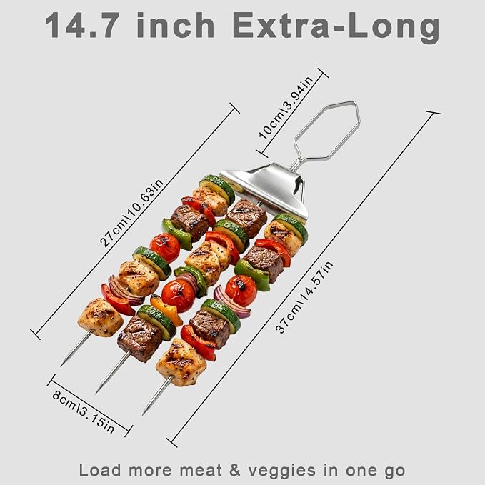Skewers for Grilling, 3 Way Stainless Steel Grill Skewers with Push Slider & Bag, Reusable for Outdoor Camping