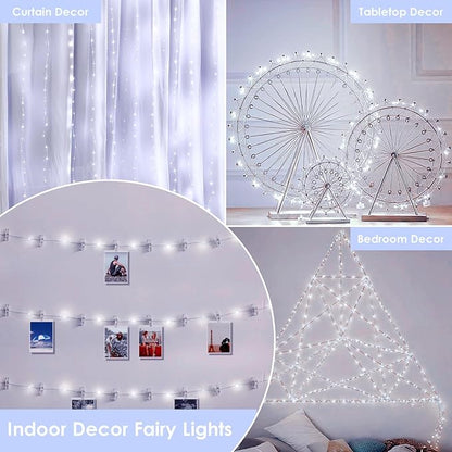 33FT 100 LED Fairy Lights Plug in, 8 Modes Twinkle Lights Cool White | Waterproof String Lights Outdoor Indoor, Memory, Timer, Copper Wire, Christmas Lights for Bedroom Garden Party Holiday Decor