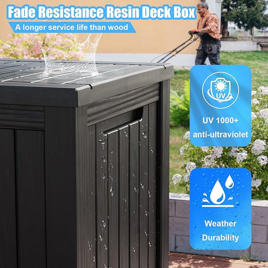 Vixzen 200 Gallon Deck Boxes Outdoor Waterproof, Lockable Storage Box for Patio Cushions Storage Furniture, Garden Tools, Pool Supplies, Weatherproof and UV Resistant (Black, 200 Gallon)