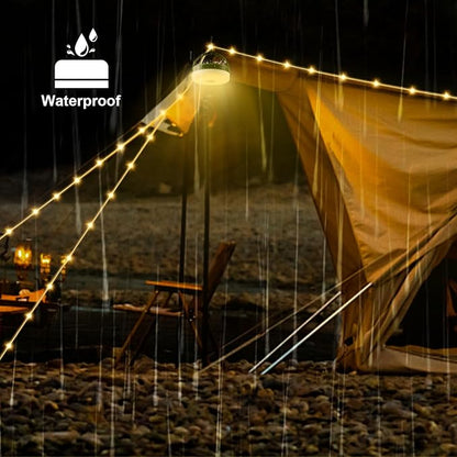 Camping String Lights, 4 in 1 Quick Storage 33FT Rechargeable Tent Lights with 14 Lighting Modes, Hanging Waterproof Portable Retractable LED Lamp for Outdoor, Patio, RV, Awning, Garden, Party