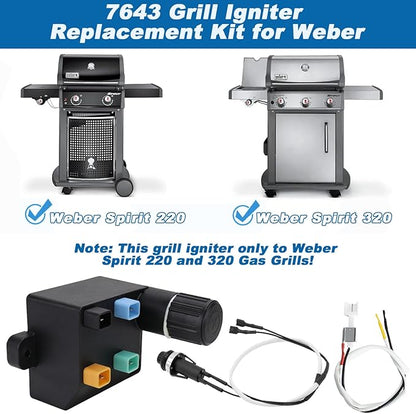 SafBbcue 7643 Grill Igniter Replacement Igniter Kit for Weber Spirit 220 and 320 Gas Grills - Compatible with Models Featuring Front-Mounted Control Panels