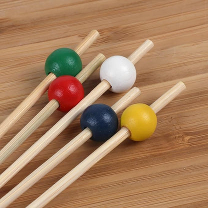 BambooMN Decorative Ball End Cocktail Fruit Sandwich Picks Skewers for Catered Events, Holiday's, Restaurants or Buffets Party Supplies - 7.9" Assorted, 100 pcs