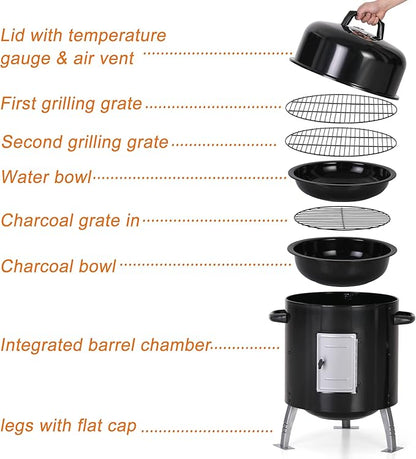 Captiva Designs 17-Inch Outdoor Vertical Smoker, Wood Chunks Smoker with Thermometer for Outdoor Cooking,Grilling,Picnic,Camping and Party
