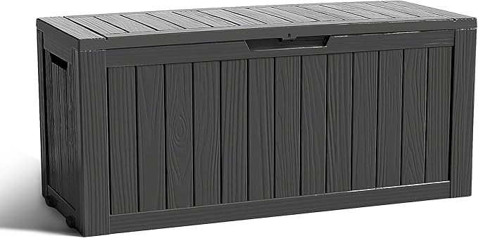 90 Gallon Large Outdoor Storage Box Waterproof, UV Resistant Resin Deck Box for Patio Furniture,Garden Tools,Cushions, Easy to Install（Black）