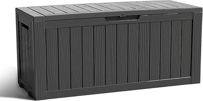 90 Gallon Large Outdoor Storage Box Waterproof, UV Resistant Resin Deck Box for Patio Furniture,Garden Tools,Cushions, Easy to Install（Black）