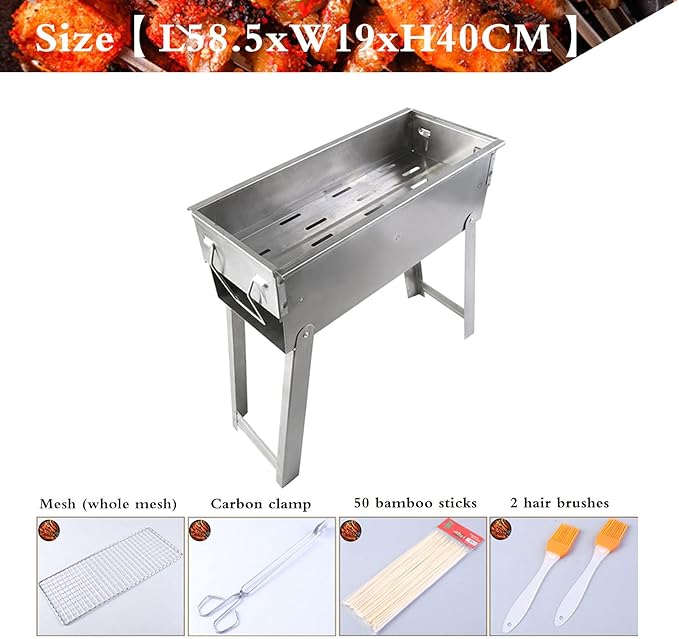 Charcoal Grill Portable BBQ Grill with Legs, Grill Folding Barbecue Grill Charcoal Shish Kebab Grill Stainless Steel Camping Grill for Outdoor Picnic, Patio, Backyard & Camping