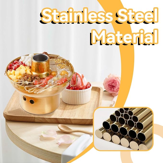 Portable Charcoal Hot Pot, Stainless Steel Round Dry Ice Pot for One Person, Milk Tea Hot Pot for Camping Office Hotel Home Compatible with Induction Gas Electric Ceramic Stove Top (Gold, 9.1 inch)