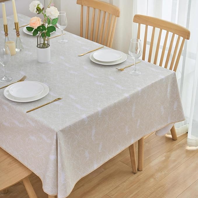 LIBERECOO Heavy Duty Vinyl Tablecloth with Flannel Backing Waterproof Oil-Proof Plastic Table Cloth Stain-Resistant Wipeable Rectangle or Square Table Cover for Indoor and Outdoor 60 x 84 Inch