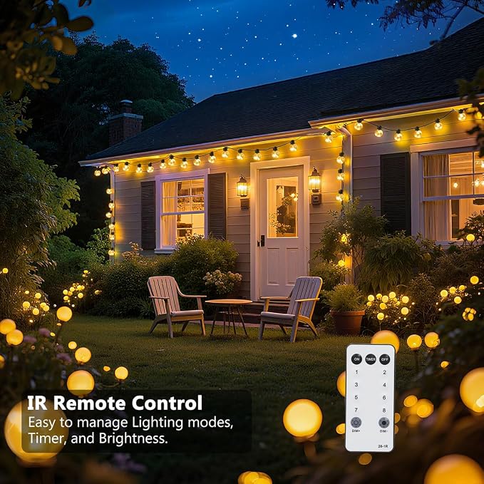 100ft Outdoor String Lights, 40 LED Bulbs Patio Lights with Timer | Warm White Dimmable Remote Hanging Globe Bulb Shatterproof Waterproof for Outside Backyard Balcony Bistro Christmas Decor