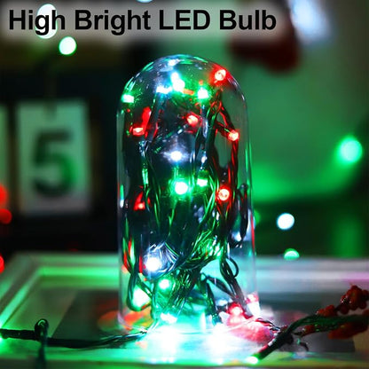 Solar Christmas String Lights, Red White Green 200Led, Outdoor | 2 Pack Total 400Led 144Ft 8 Mode, IP44 Waterproof Outside Fairy Lights for Tree, Garden, Patio, Lawn, Party, Yard Decorations