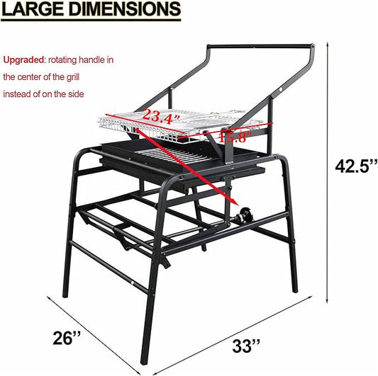 Extra Large Charcoal Grill, 360° Rotating Charcoal Grill, Portable Smoker Stainless Steel Grill With Liftable Charcoal Brazier, Camping Grill