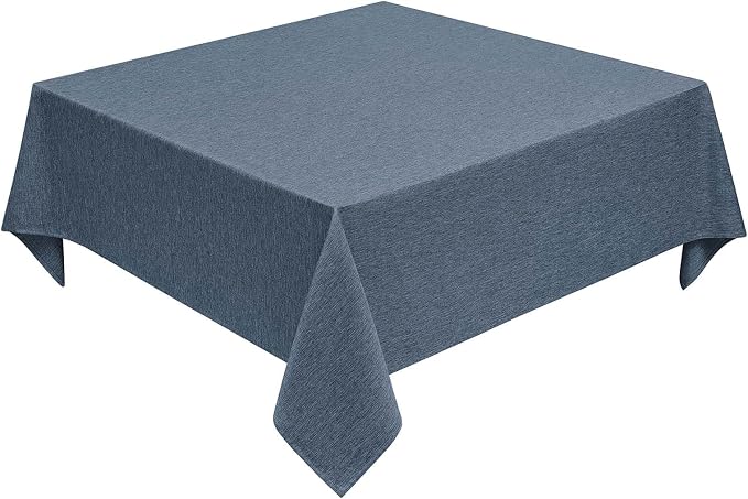 Decorelia Faux Linen Square Tablecloth for Dining Room,Waterproof Texture Decorative Farmhouse Rustic Table Cloth for Indoor Outdoor Party Holiday Banquet Picnics Patio,52x52 Inch (Square),Denim Blue