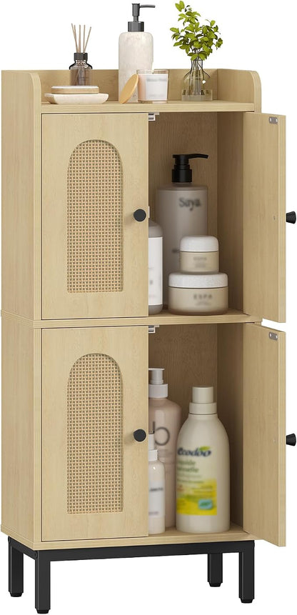 Hzuaneri Bathroom Cabinet, Small Storage Cabinet with 4 Doors | Bathroom Organizers and Storage Cabinets with Adjustable Feet. Cabinets Freestanding for Living Room, Kitchen, Rattan Yellow