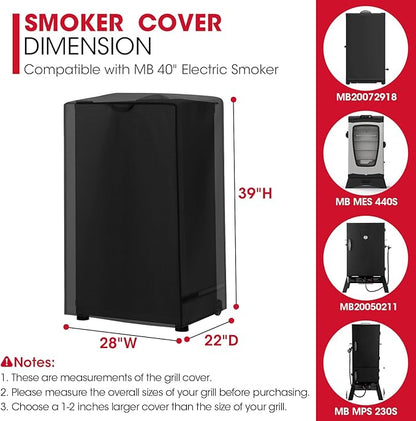Unicook Electric Smoker Cover for Masterbuilt 40 Inch Smokers, Outdoor Vertical Digital BBQ Cover, Unique Waterproof Vinyl Exterior with Polyester Lining, 28" W x 22" D x 39" H