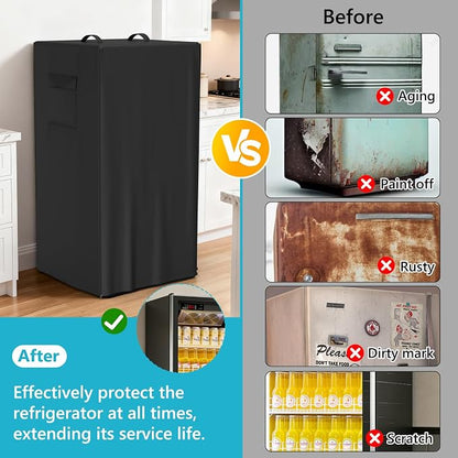 Refrigerator Cover Waterproof Dustproof Fridge Cover Outdoor Refrigerator Covers with Double Zipper and Large Mesh Vent Suitable for Upright Freezers/Beverage Refrigerators 33"D x 33"W x 67"H