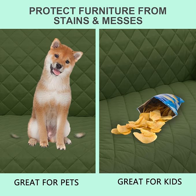 Reversible Loveseat Couch Sofa Covers, 2-Seater, Huntergreen | Loveseat Covers for Dogs Water Repellent, Friendly Furniture Protector with Elastic Straps for Living Room