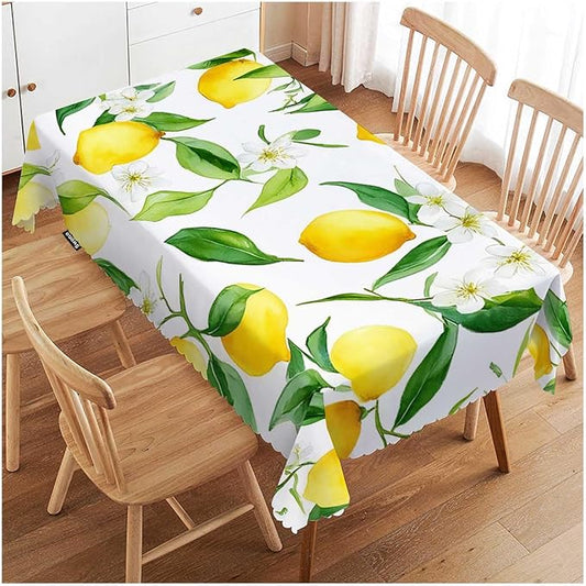 Swono Lemon Table Cloth Rectangle Tables Fruits Lemon Leaves Floral Kitchen Table Cover Oblong 52"X70" Tablecloth for Dining Table Buffet Parties Patio and Camping, Yellow Green
