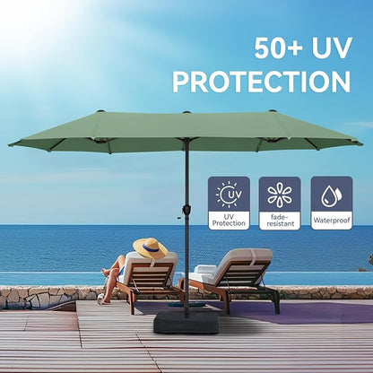 GREEN PARTY 13 ft Outdoor Patio Umbrella, Large Rectangular Table Umbrellas | Double-Sided, UV & Fade Resistant Canopy for Deck Poolside Garden Backyard, Market Umbrella with Crank & 1.5" Pole, Mint