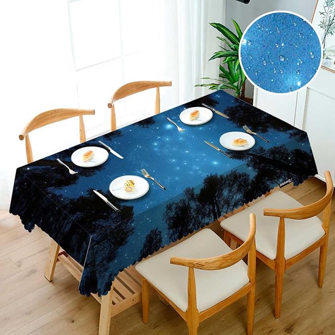 Swono Night Sky Table Cover Beautiful Galaxy Universe Space Jungle Trees 50x72 Inch Table Cloth for Rectangle Tables Buffet Parties Coffee BBQ and Dinning Tablecloth