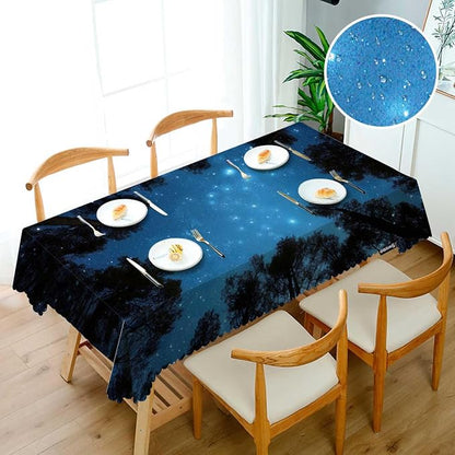 Swono Night Sky Table Cover Beautiful Galaxy Universe Space Jungle Trees 50x72 Inch Table Cloth for Rectangle Tables Buffet Parties Coffee BBQ and Dinning Tablecloth
