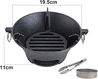 Cast Iron Charcoal Stove, Portable Korean BBQ Grill For Thick Bottom For Even Heating, Compact Japanese Barbecue Oven For Camping And Outdoor Picnics(19.5cm)