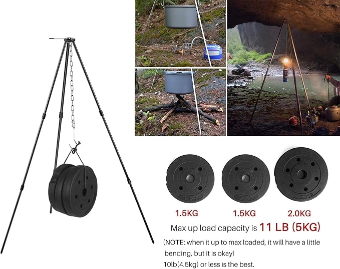 Camping Dutch Oven Tripod Mini Adjustable Grill Cooker Campfire Grill Stand with Storage Bag for Outdoor Activities