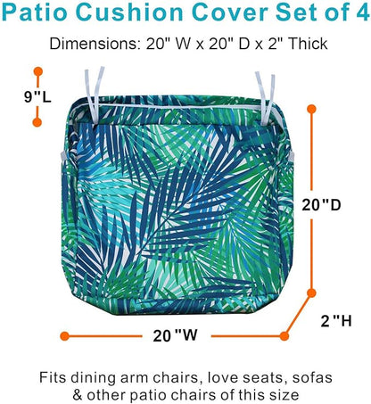 NettyPro Outdoor Cushion Slipcovers Waterproof 4 Pack Patio Chair Seat Cushion Covers with Zipper and Tie, 20 x 20 x 2 Inch, Replacement Cover Only
