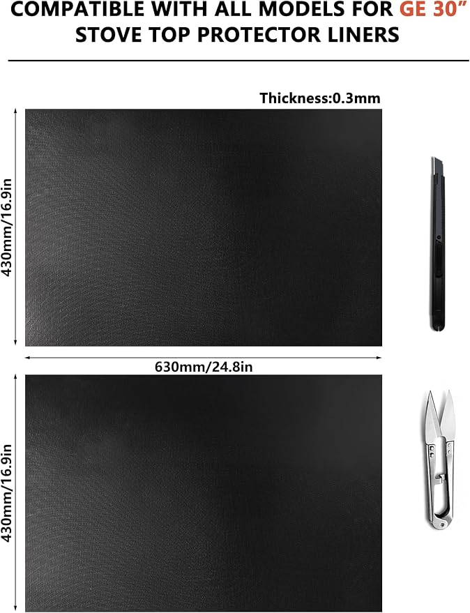 2 Pcs Stove Top Protector for LG 30" Gas Range | DIY Cut Fits Stove Guard Liner Protector 5-burner Layout, Non-Stick, Reusable, Dishwasher Safe, Splatter Cover
