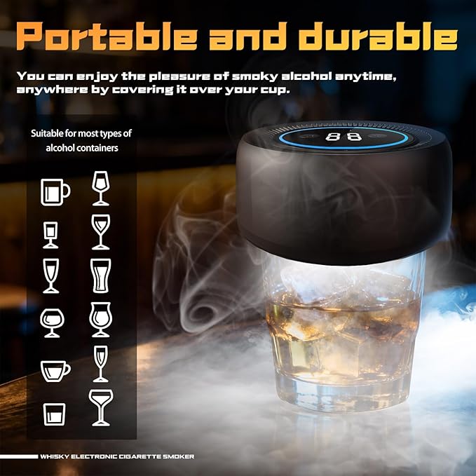 Electric Whiskey Smoker Kit with Led Lights, No Butane Needed, Cocktail Old Fashioned Bourbon Drink Smoker Kit, 6 Flavors Natural Wood Chips, Bourbon Whiskey Gifts for Men, Dad, Husband