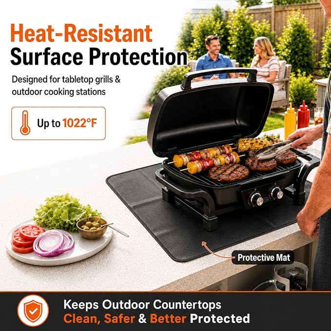FLASLD Fireproof & Waterproof Under Blackstone Griddle BBQ Mat, Heat Resistant Grill Mats for Outdoor Grill to Protect Your Prep Table and Outdoor Grill Table - Black (Black, 24 x 31in)