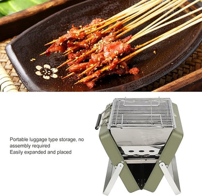 Barbecue Grill, Charcoal Grill Folding Portable Lightweight Barbecue Grill Tools Portable Charcoal BBQ Grill Folding Notebook Grill for Camping Outdoor Cooking Backyard Picnic(Green)