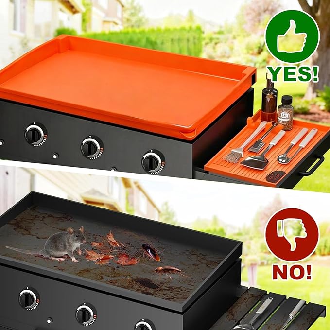 joyhalo Full-Edge 28" Blackstone Silicone Griddle Cover, with 16" Silicone Spatula Mat and Grease Cup Liners, Perfect Combination for Blackstone Griddle for All-Season Outdoor Use