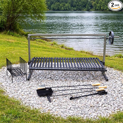 Iron Argentinian Style Santa Maria Grill - V Angle - Iron Grill - (Santa Maria Grill Argentinian Style + Iron Griddle + Brazier + Fire tools)