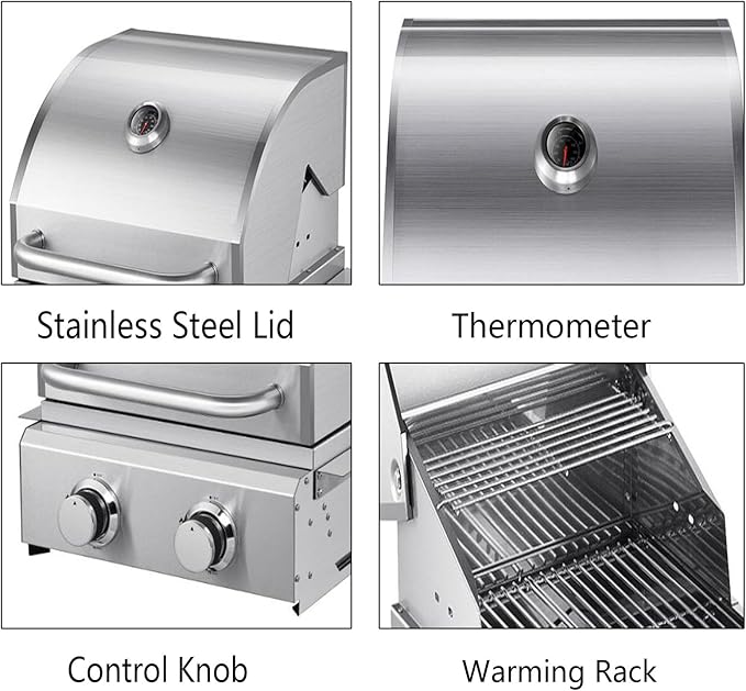 2-Burner Built in Grill, Stainless Steel Propane Grill with Drawer-Style Oil Drip Tray, 20,000 BTU for Patio Backyard Parties Barbecue