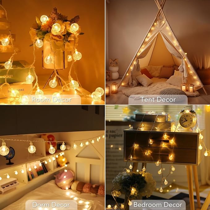 Metaku Globe Fairy Lights Battery Operated 33ft 80LED String Lights with Remote Waterproof Indoor Outdoor Hanging Decorative Christmas Lights for Home Party Patio Garden Wedding (Pack of 3)
