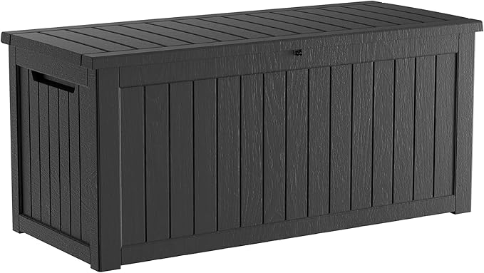 270 Gallon Outdoor Storage Box Waterproof, Lockable Resin Deck Box Large Storage Bin for Patio Furniture Cushion, Garden Tools, Pool Accessories, UV-Resistant, Black